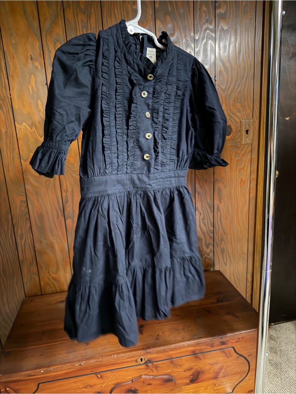 kate quinn Navy Ruffled Button-Front Kids Dress